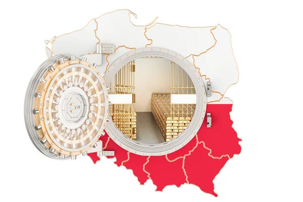 Reservas douradas da Polónia conceito, cofre bancário com barras de ouro . — Fotografia de Stock