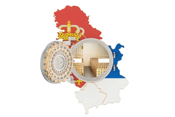 Złote rezerwy koncepcji Serbii, bankowego skarbca z sztabki złota. — Zdjęcie stockowe