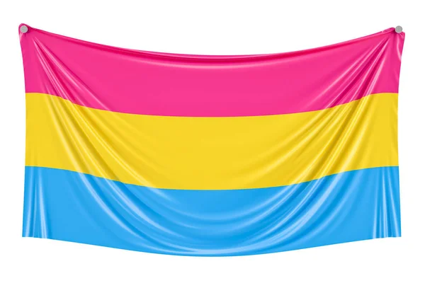 Pansexueller Stolz Flagge hängt an der Wand, 3D-Darstellung — Stockfoto