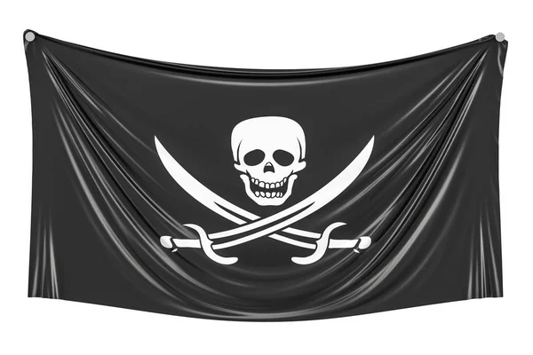 Piracy flag hanging on the wall, 3D rendering — 图库照片