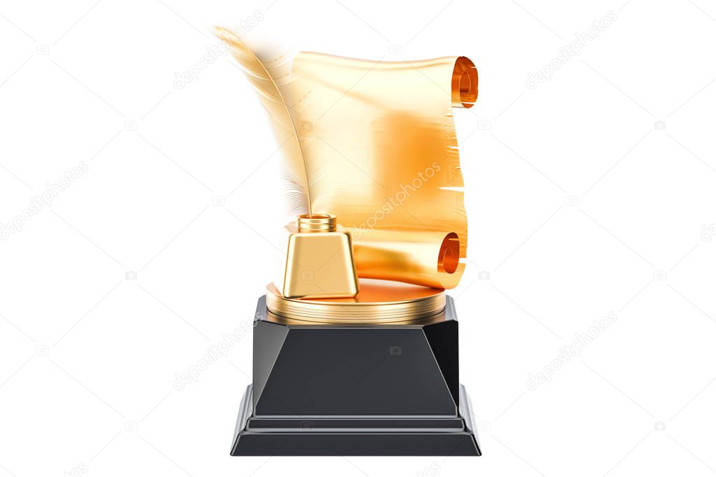 Golden Award, best publication or writer concept. 3D rendering