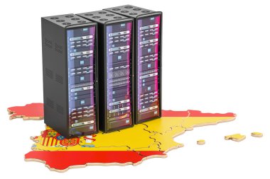 İspanya kavramı, 3d render veri merkezi sunucu rafları 