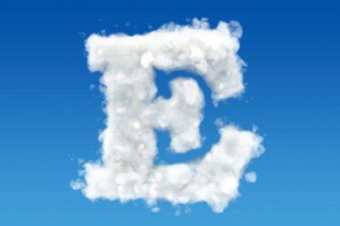 Harf E, alfabe bulutlar gökyüzünde. 3D render