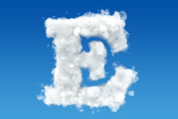 Letter E, alphabet from clouds in the sky. 3D rendering