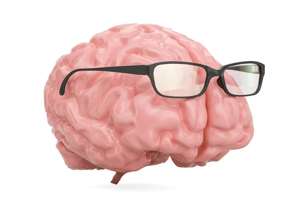 Мозг в очках, умная концепция. 3D рендеринг — стоковое фото