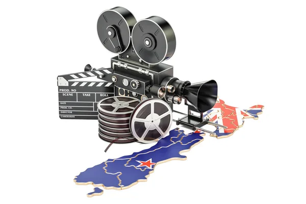 Nowa Zelandia kinematografii, koncepcja przemysł filmowy. renderowania 3D — Zdjęcie stockowe