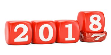 Mutlu yeni yıl 2018 konseptinden zar, 3d render 