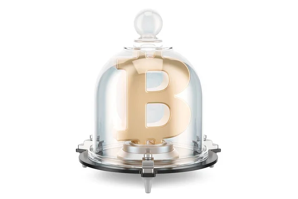Bitcoin objęte szklany dzwon, ubezpieczenia i chronić koncepcja. 3D — Zdjęcie stockowe