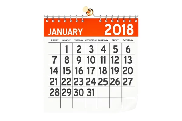 Calendario gennaio 2018, rendering 3D — Foto Stock