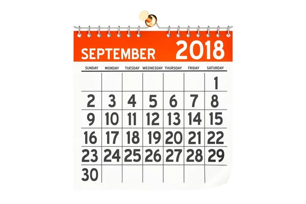 Calendário de setembro de 2018, renderização 3D — Fotografia de Stock