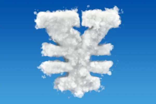 Yen, yuan symbol from clouds in the sky. 3D rendering