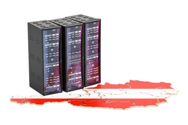 Avusturya kavramı, 3d render veri merkezi sunucu rafları 