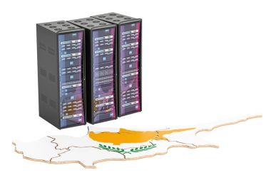 Kıbrıs kavramı, 3d render veri merkezi sunucu rafları 