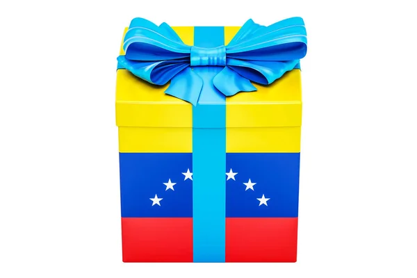 De doos van de gift met vlag van Venezuela, concept vakantie. 3D-rendering — Stockfoto