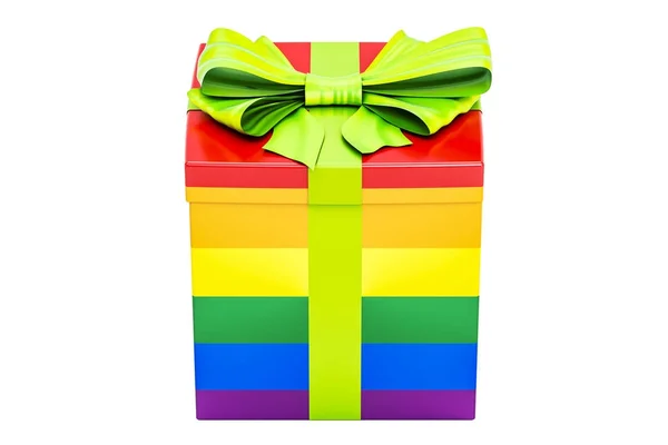 Gift box with rainbow flag LGBT , holiday concept. 3D rendering — Stock Photo, Image