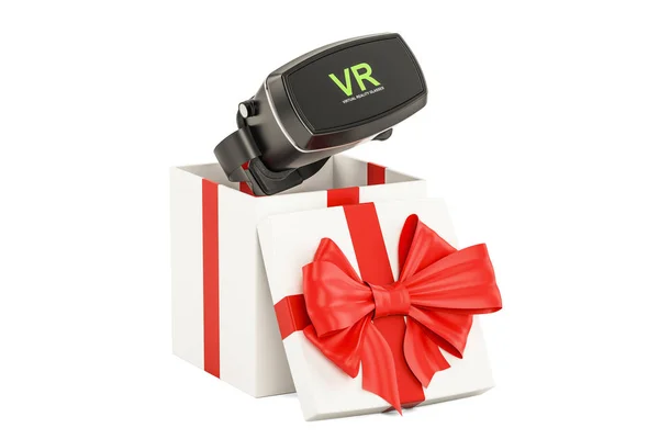 Concepto de regalo, gafas VR dentro de la caja de regalo. Renderizado 3D —  Fotos de Stock