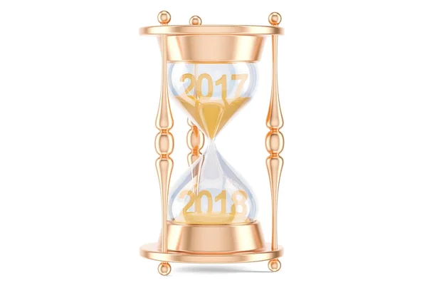 Feliz Año Nuevo 2018 concepto con reloj de arena, representación 3D —  Fotos de Stock