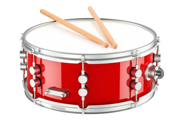Red drum with drumsticks, 3D rendering — Stock Photo, Image