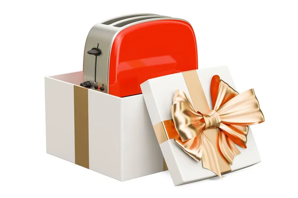 Tostapane dentro confezione regalo, concetto regalo. Rendering 3D — Foto Stock