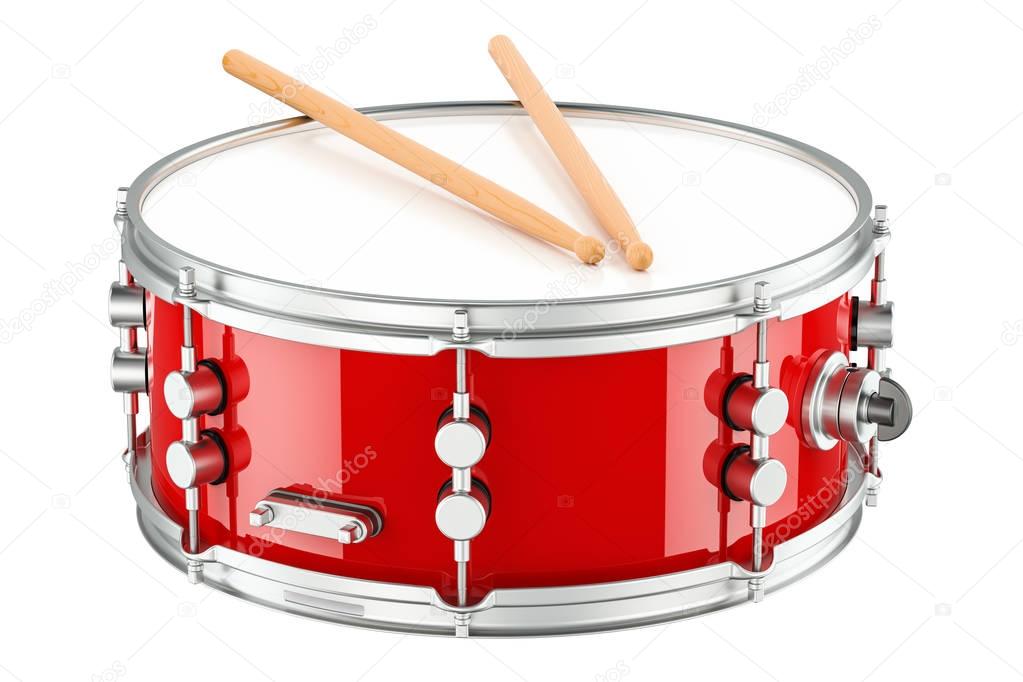 Red drum with drumsticks, 3D rendering