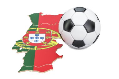 Futbol topu ile Portekiz kavramı, 3d render Haritası