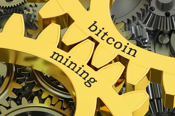 Bitcoin Mining conceito sobre as engrenagens, renderização 3D — Fotografia de Stock