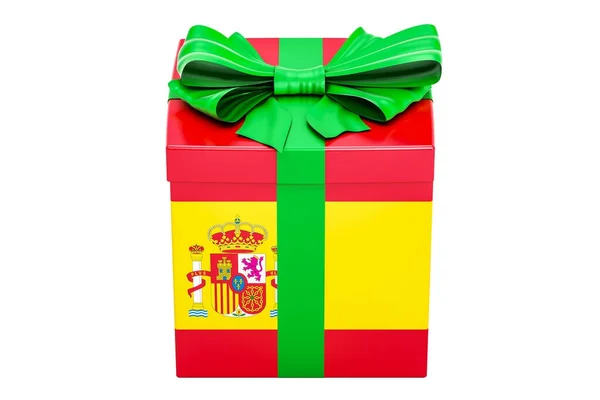 Caja de regalo con bandera de España, concepto de vacaciones. Renderizado 3D — Foto de Stock
