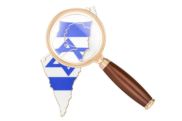 Israel under magnifying glass, analysis concept, 3D rendering — Stock Photo, Image