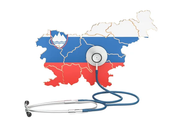 Mapa Słowenii z stetoskop, krajowej opieki zdrowotnej koncepcję, 3d — Zdjęcie stockowe