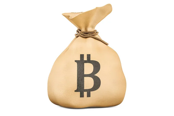 Geld tas met bitcoin, 3D-rendering — Stockfoto