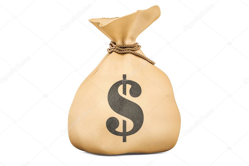 Bolsa de dinero con dólares, render 3d — Foto de stock © alexlmx #172640512