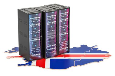 İzlanda kavramı, 3d render veri merkezi sunucu rafları 