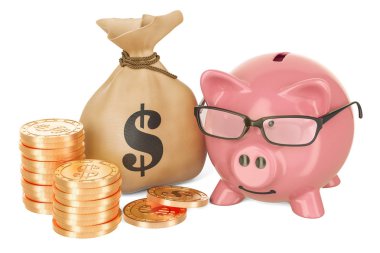 Kumbara, 3d render Doları çanta