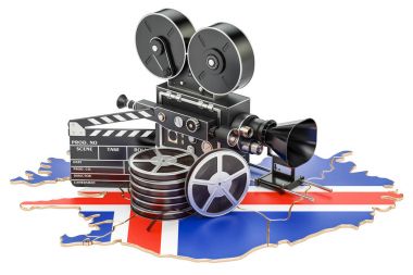 İzlanda Sinematografi, film endüstrisi kavramı. 3D render