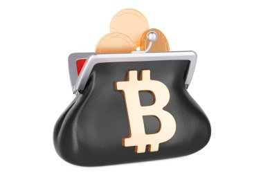 Çanta bitcoin sembol ve içinde 3d render altın para ile