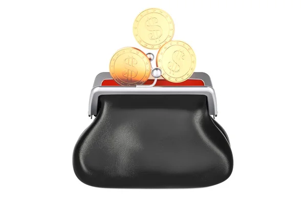 Bolsa com moedas de ouro dólar, renderização 3D — Fotografia de Stock