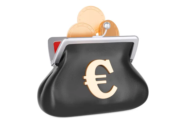 Geldbörse mit Euro-Symbol und Goldmünzen im Inneren, 3D-Rendering — Stockfoto