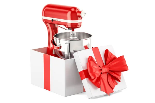 Stand kitchen mixer inside gift box, gift concept. 3D rendering — Stock Photo, Image