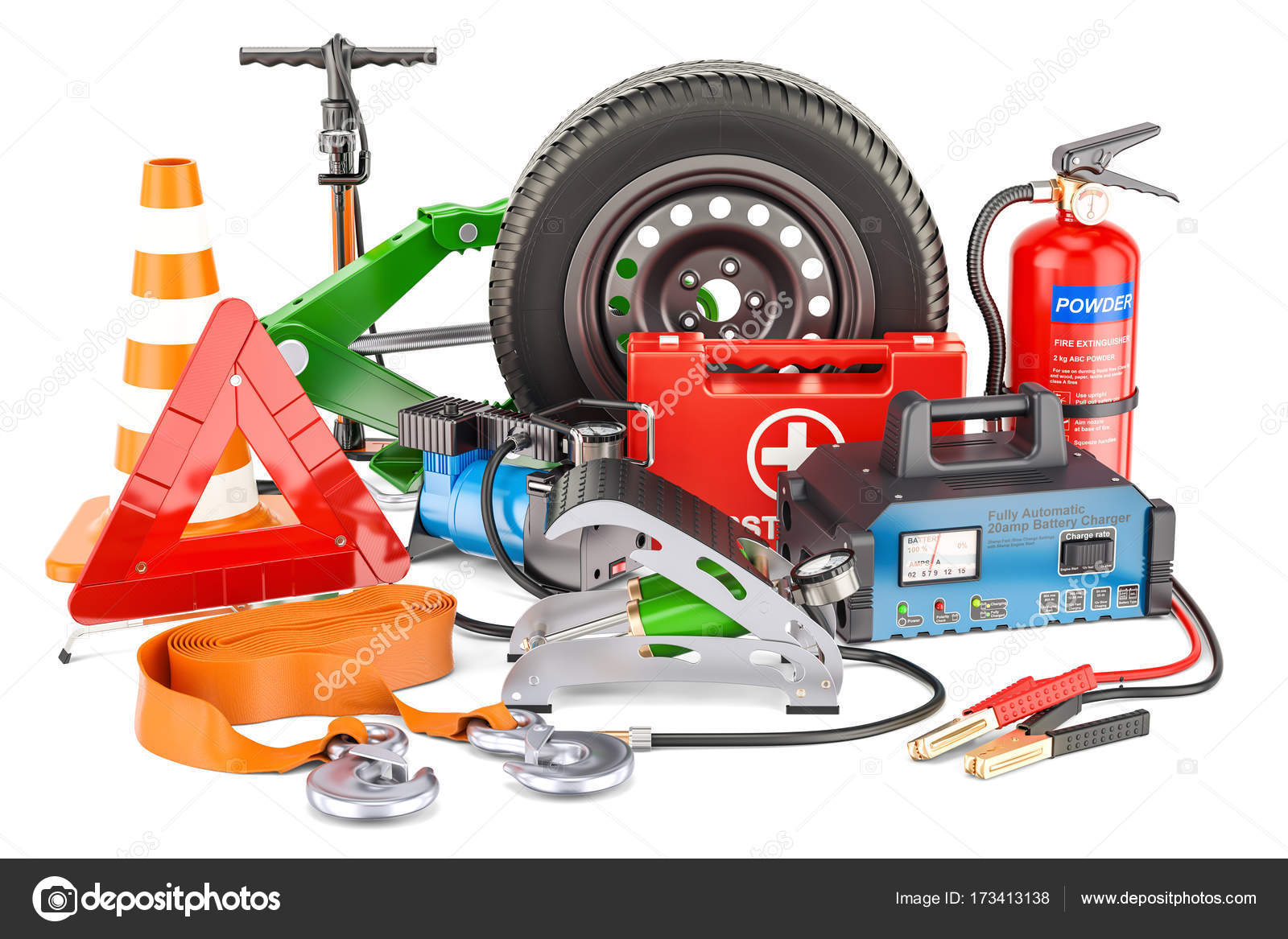 Car tools, equipment and accessories. 3D rendering Stock Illustration by  ©alexlmx #173413138