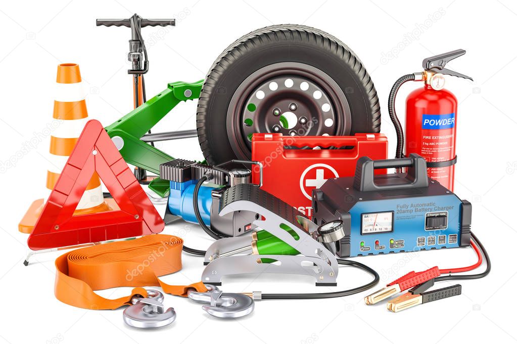 Car tools, equipment and accessories. 3D rendering