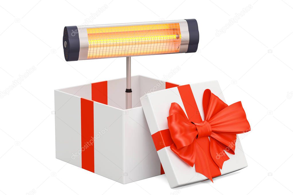 Gift concept, infrared heater inside gift box. 3D rendering