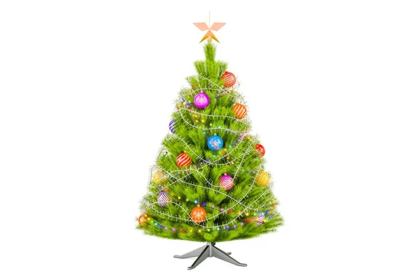Árvore de Natal decorada por bolas de Natal, renderização 3D — Fotografia de Stock