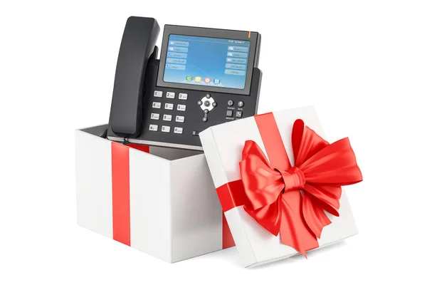 Geschenkbox mit IP-Telefon, 3D-Rendering — Stockfoto