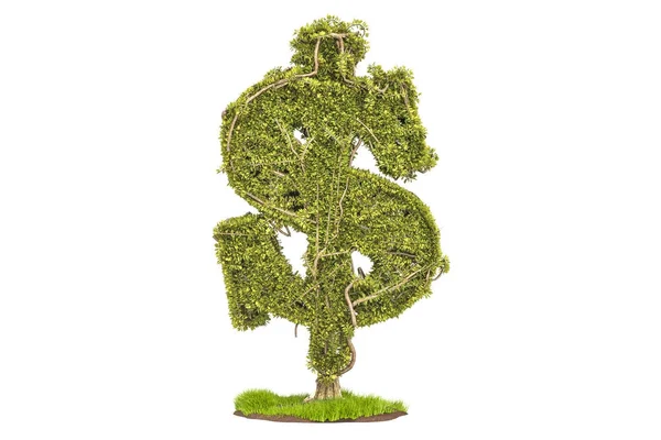Pieniądze drzewa w kształcie znaku dolara, renderowania 3d — Zdjęcie stockowe