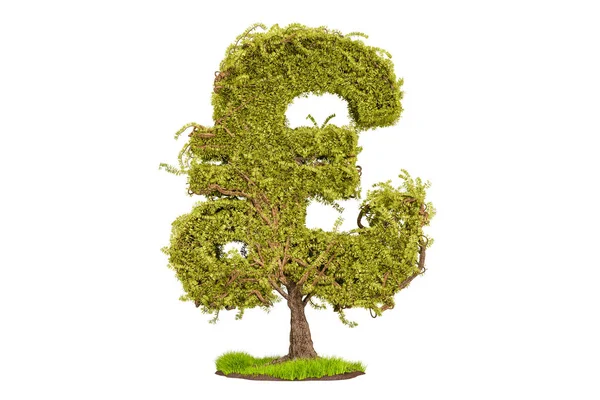 Árvore de dinheiro na forma de um símbolo de libra esterlina, renderização 3D — Fotografia de Stock