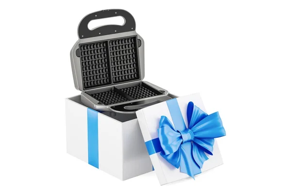 Horno de hierro waffle dentro de la caja de regalo, concepto de regalo. Renderizado 3D — Foto de Stock
