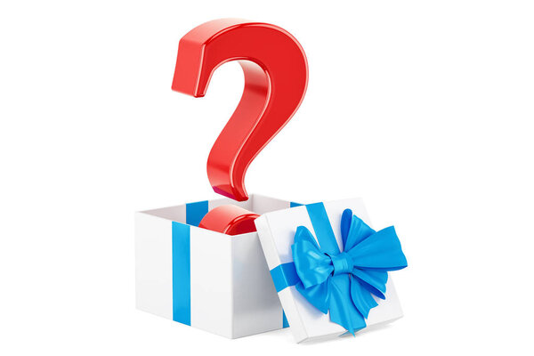 Вопрос знак внутри подарочной коробки, что подарочная концепция. 3D-рендерин
