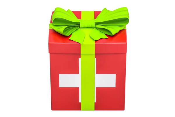 스위스, 휴일 개념의 국기와 함께 선물 상자. 3 차원 렌더링 — 스톡 사진