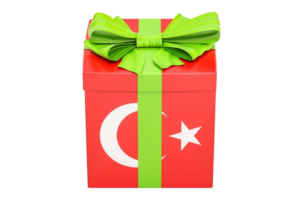 Hediye kutusu tatil kavramı Türkiye'nin bayrak ile. 3D render — Stok fotoğraf