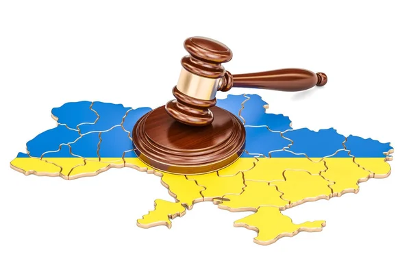 Wooden Gavel on map of Ukraine, 3D rendering — Stock Photo, Image